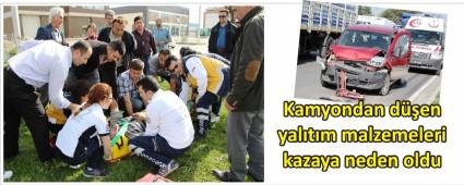 Kamyondan den malzeme kaza yaptrd