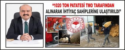 "1020 TON PATATES TMO TARAFINDAN ALINARAK HTYA SAHPLERNE ULATIRILDI"