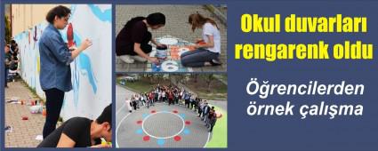 Okul bah�esi rengarenk oldu